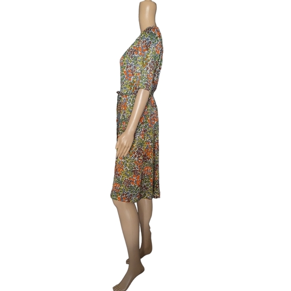 Vintage 70s Leslie Pomer Boho Funky Floral Short Sleeve Belted Day Dress - Picture 4 of 11